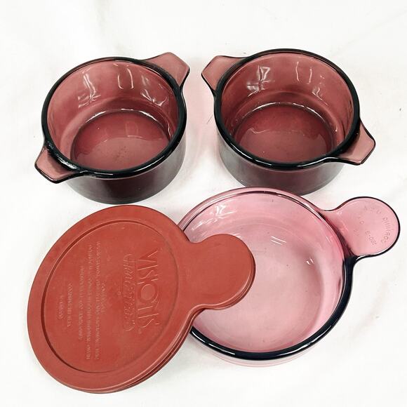 VISIONS Other - Visions Heat N Eat Cranberry Corning V-150 B P Grab It Bowl + 2 Extras (Read)